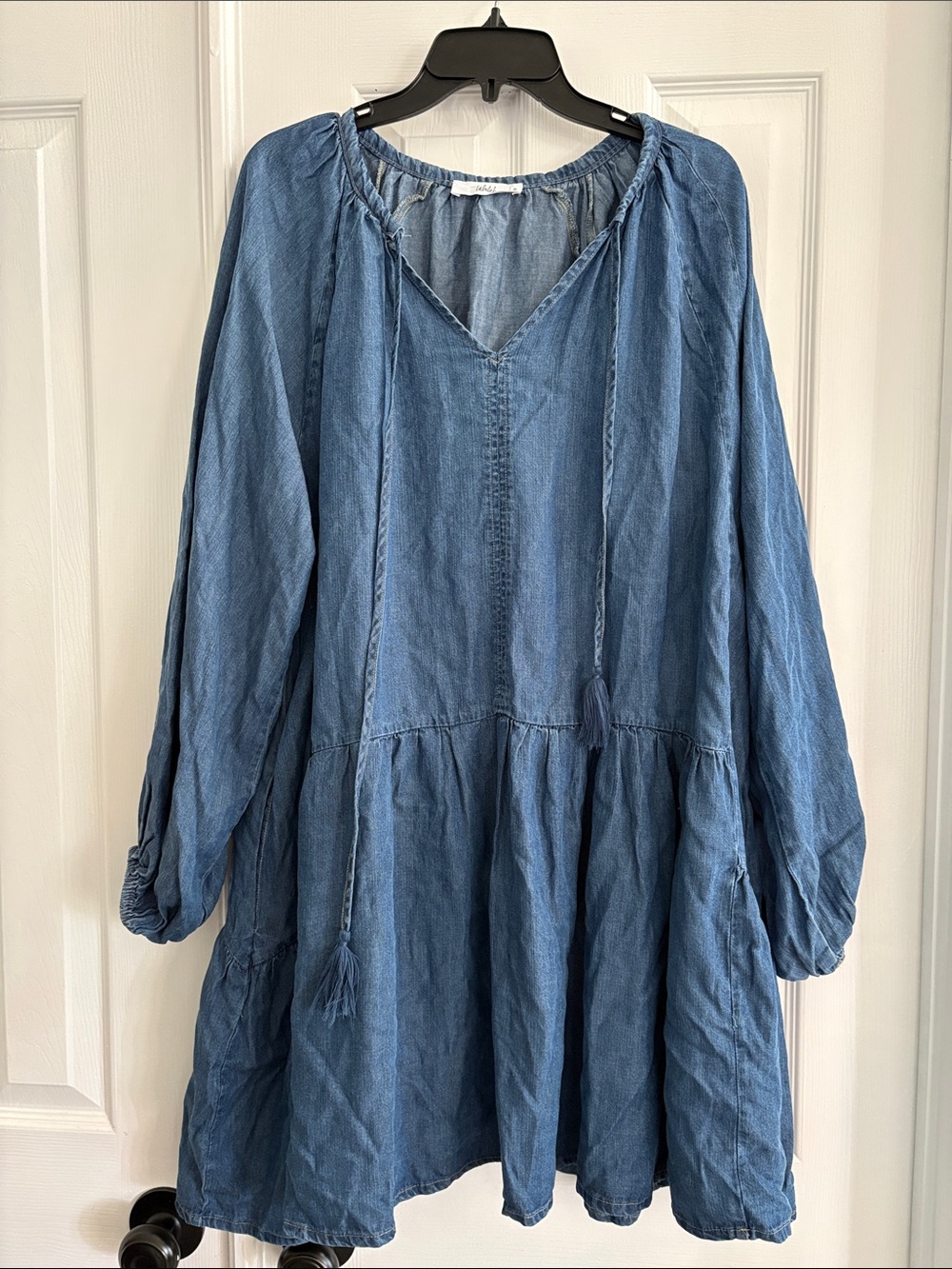 Talulah Free People chambray denim Blue Peasant oversized Tunic Dress w/pockets